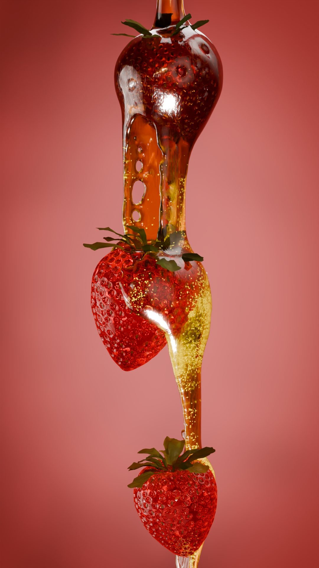 Render 3D di fragole ricoperte di vetro